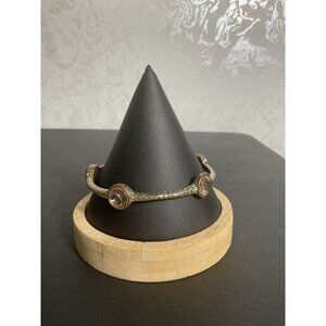 Vintage Gold-Tone Bangle Bracelet With Clear Gemstone Accents